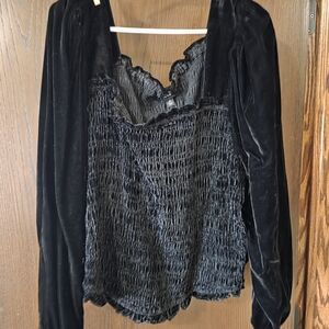 Torrid Black Velvet Smocked Top